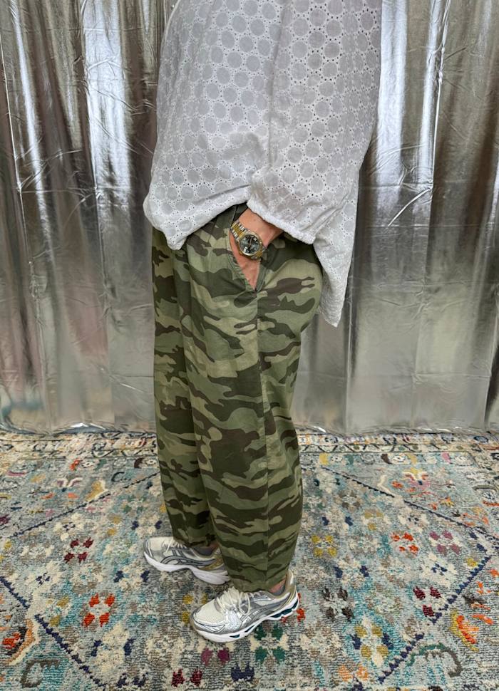 Abbie Camo Barrel Pant by Black Colour