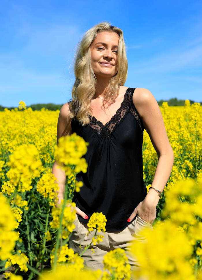 Bea Black Lace Top by Black Colour