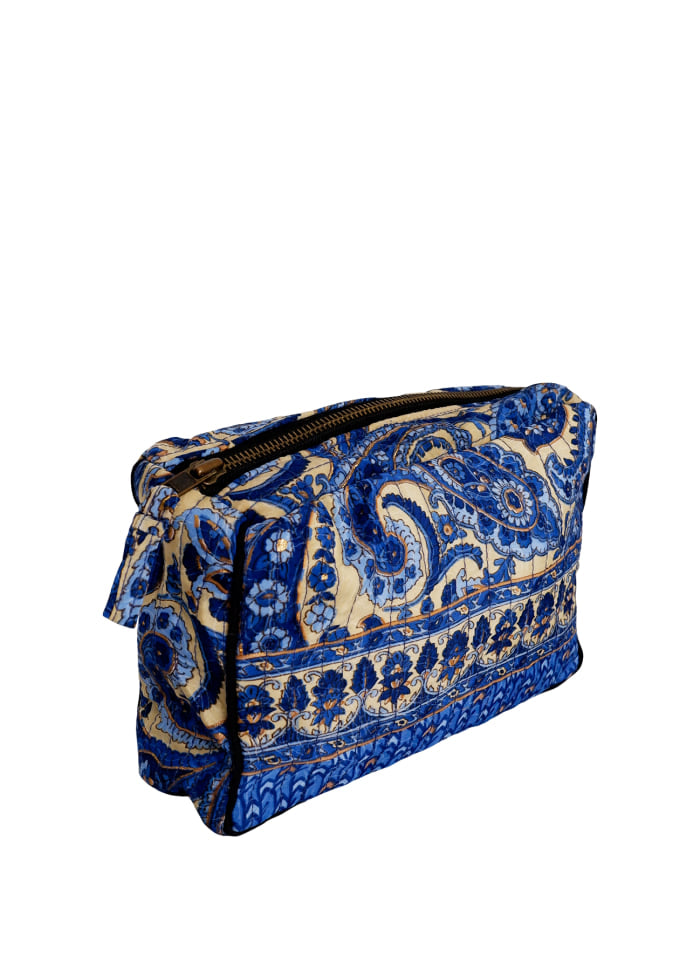 Victorian Blue Quilted Cosmetic Bag