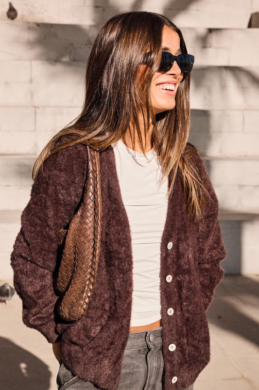 Brula Fluffy Cardigan - Coffee Bean by ICHI