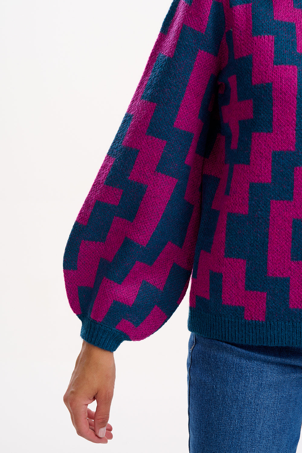 Essie Teal / Pink Folk Diamond Jumper by Sugarhill Brighton