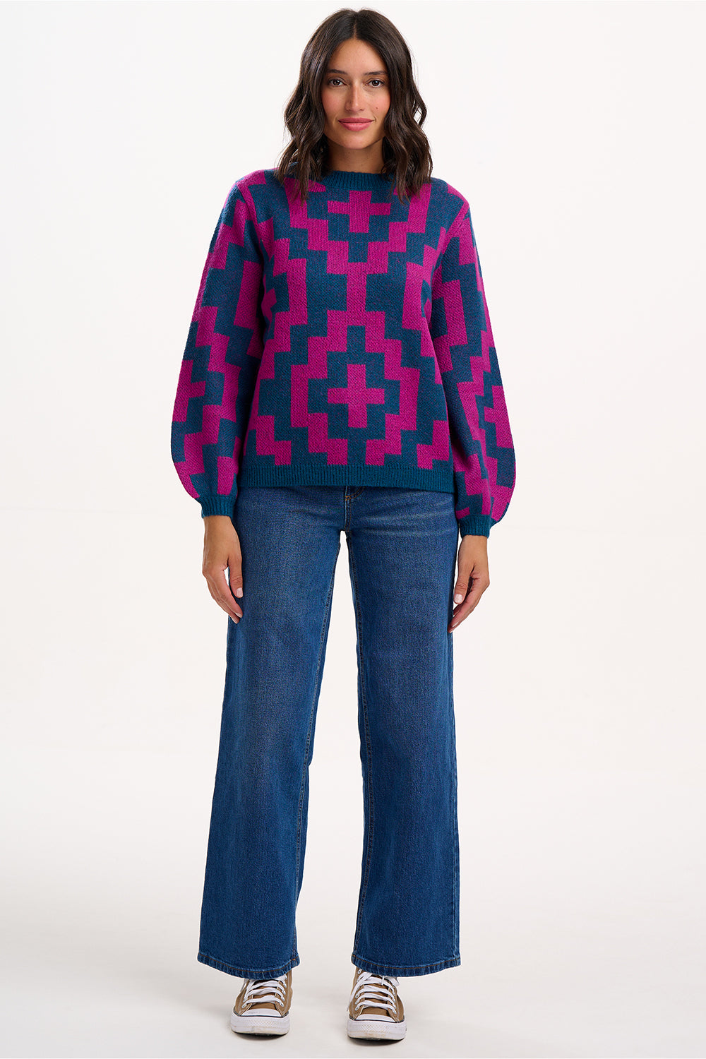 Essie Teal / Pink Folk Diamond Jumper by Sugarhill Brighton
