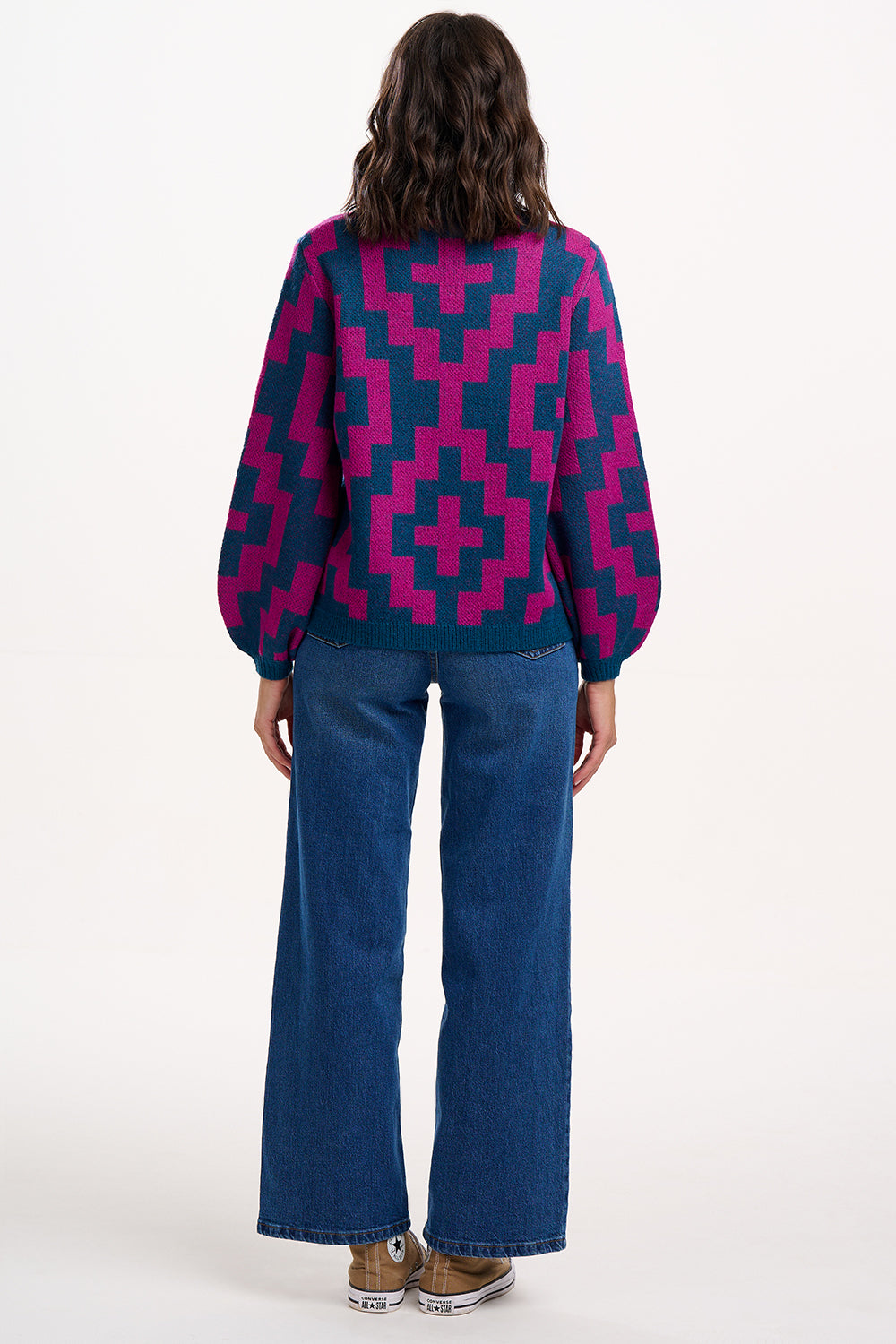 Essie Teal / Pink Folk Diamond Jumper by Sugarhill Brighton