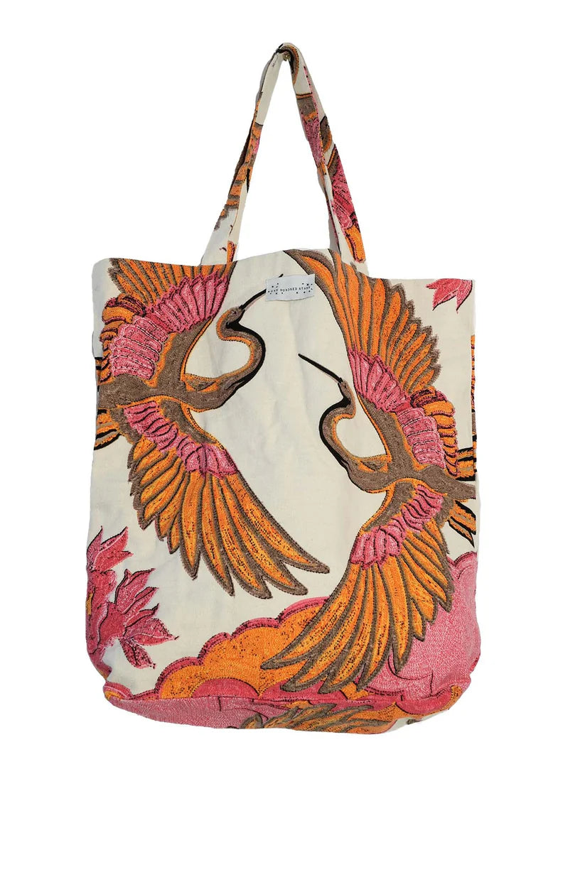 Crane Ecru Canvas Bag by One Hundred Stars