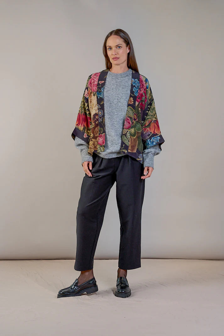 Primula Black Crepe Kimono by One Hundred Stars
