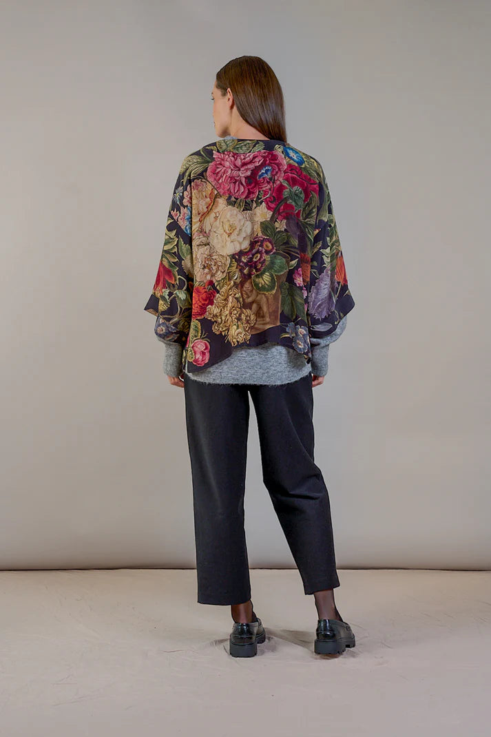 Primula Black Crepe Kimono by One Hundred Stars