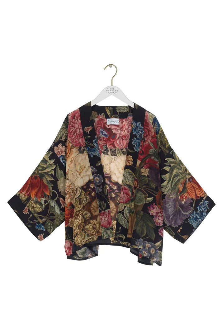 Primula Black Crepe Kimono by One Hundred Stars