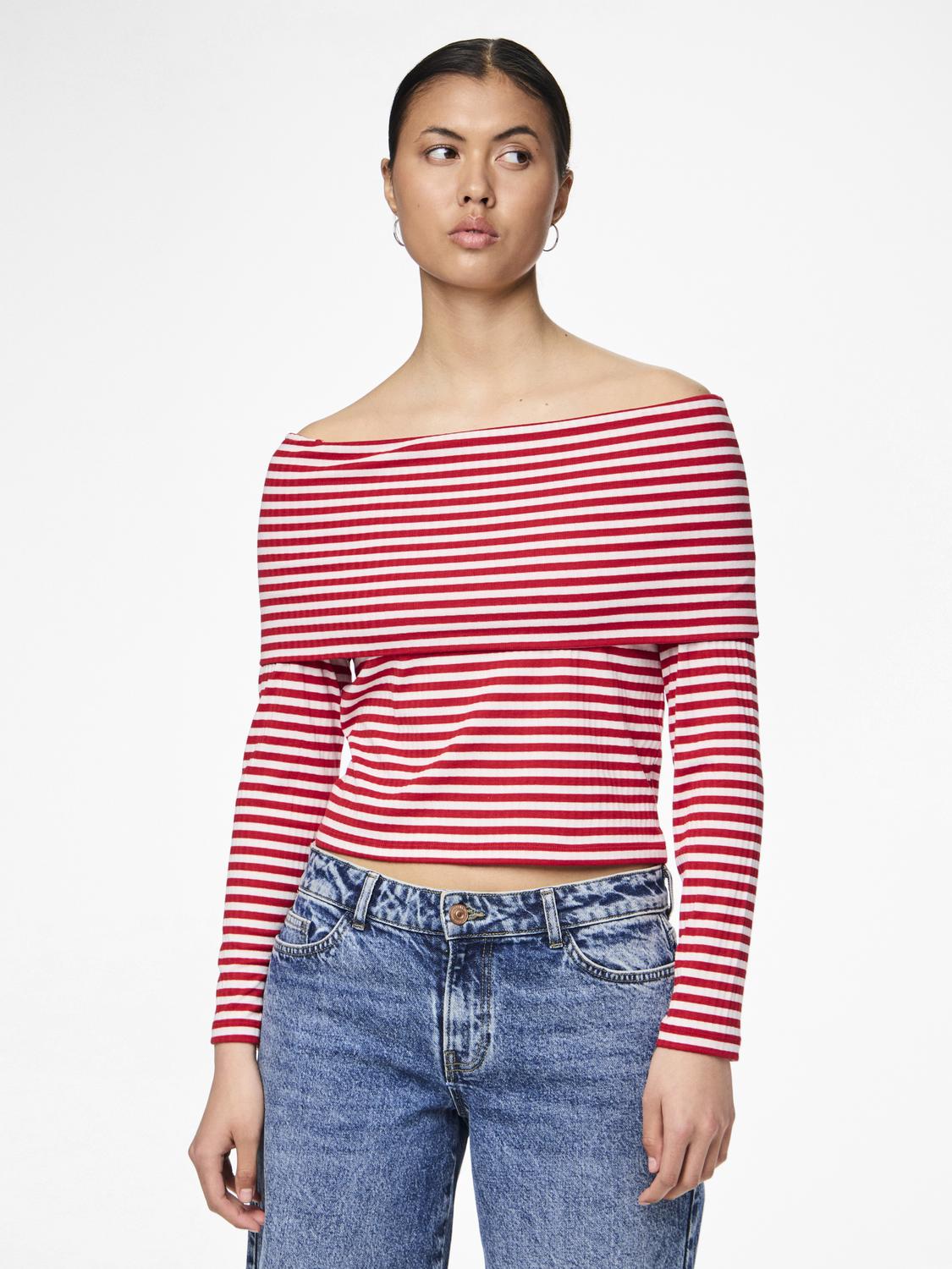 Laya Off Shoulder Stripe Top by Pieces