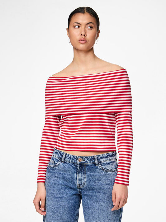 Laya Off Shoulder Stripe Top by Pieces