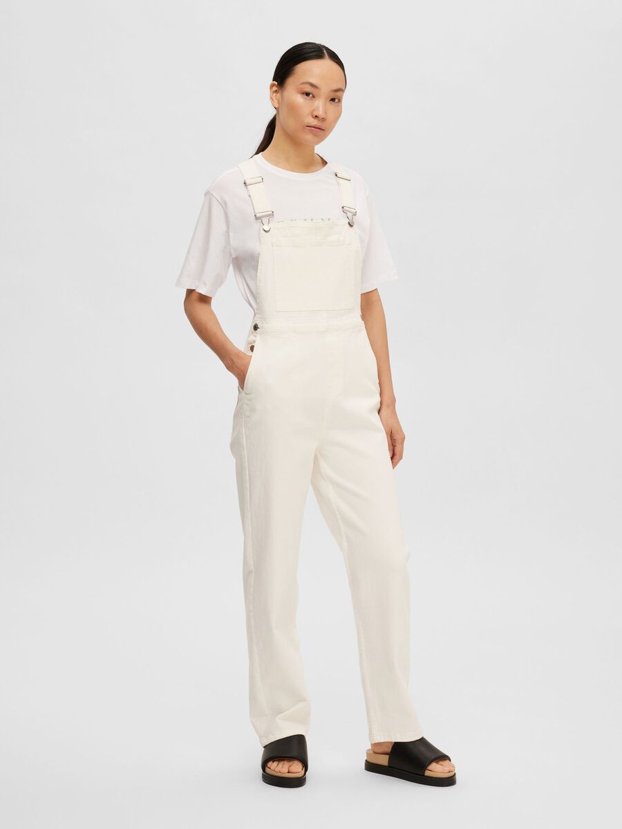 Vinnie Denm Dungarees - Whisper White by Selected Femme