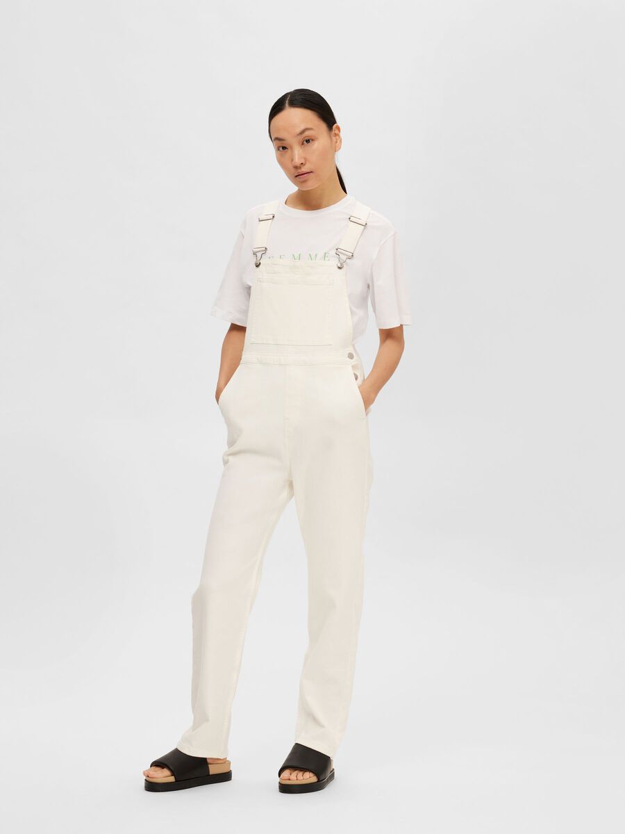 Vinnie Denm Dungarees - Whisper White by Selected Femme