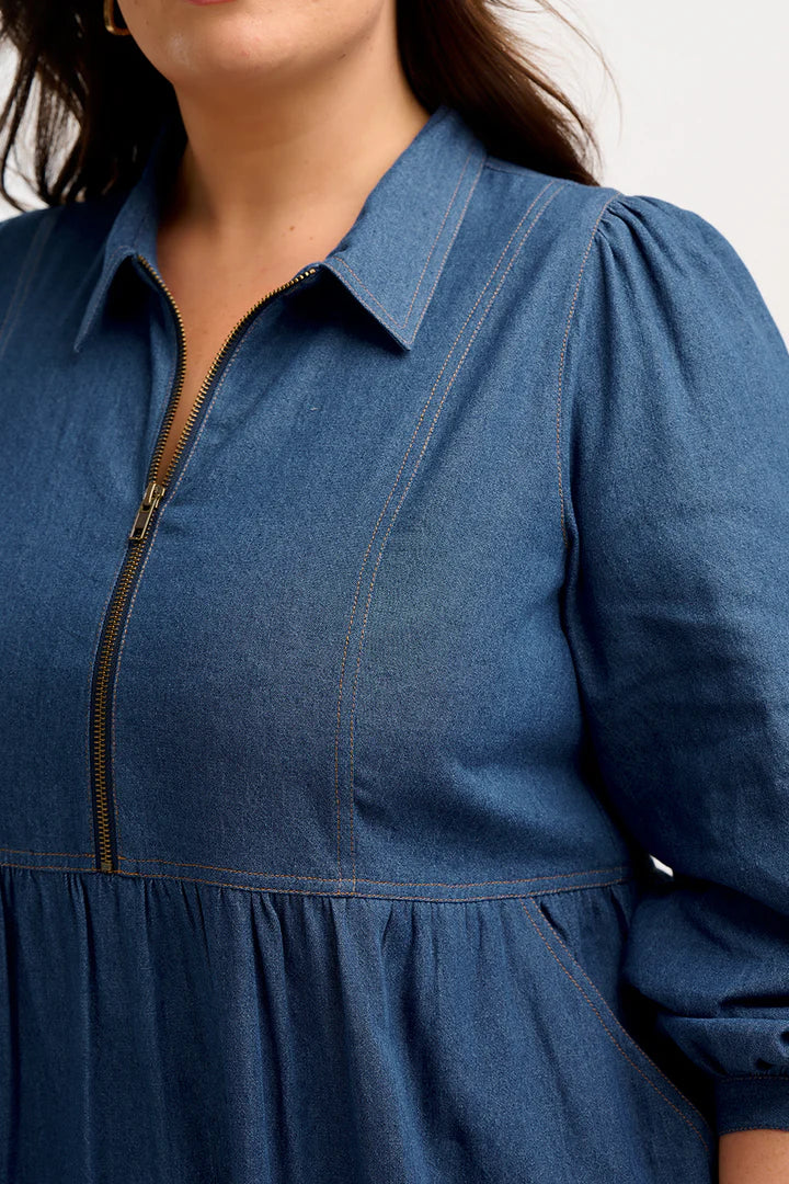 Kirsty Denim Zip Front Dress by Sugarhill Brighton