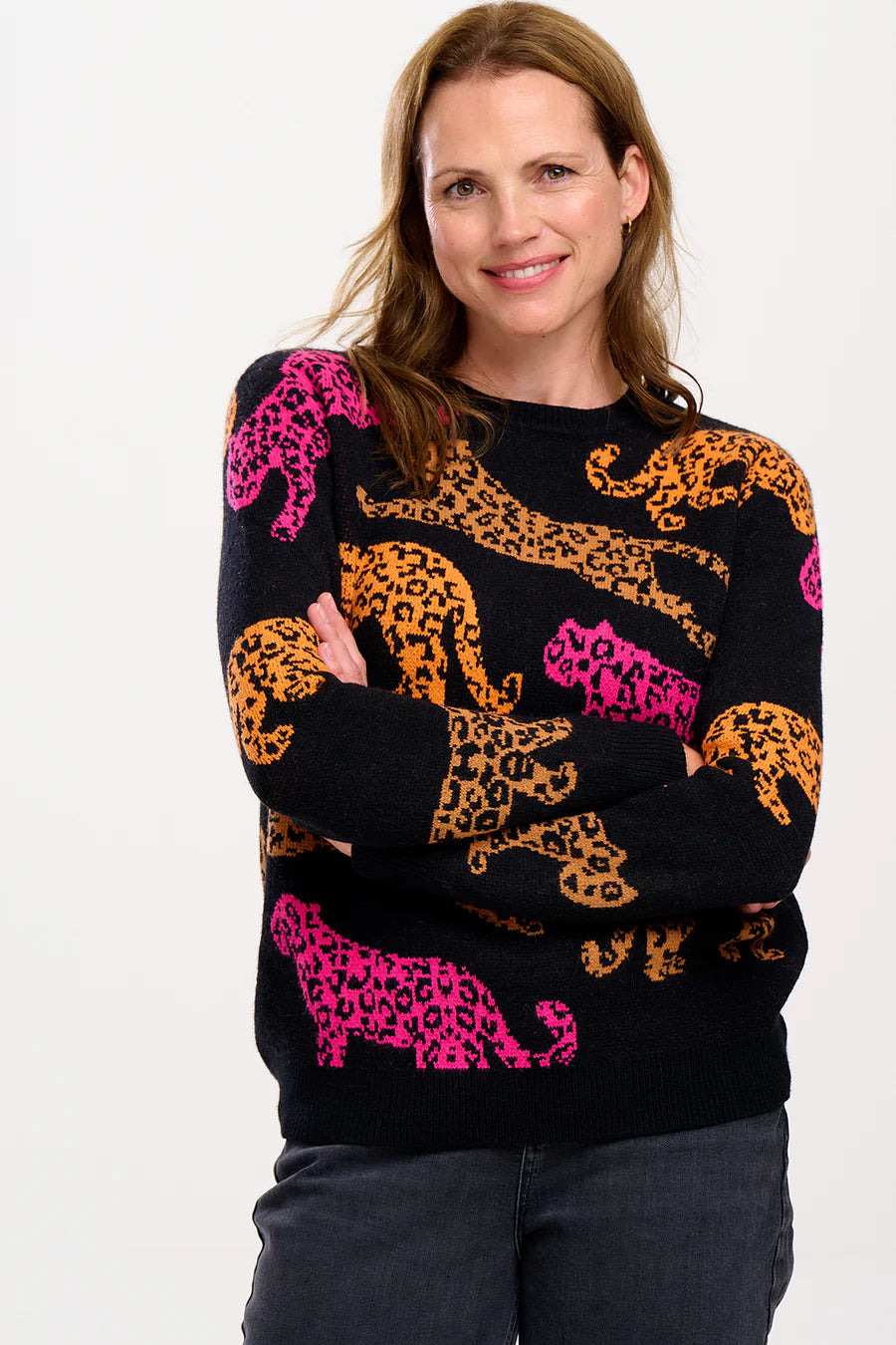 Thalia Black Running Leopards Jumper by Sugarhill Brighton