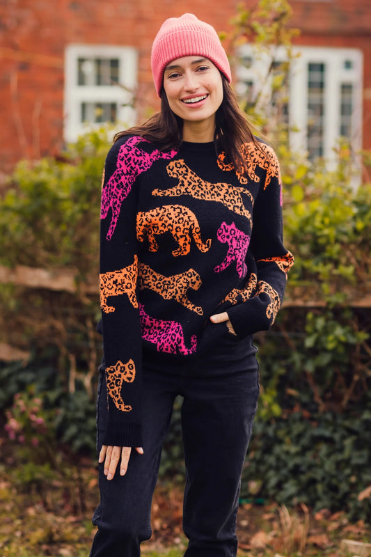 Thalia Black Running Leopards Jumper by Sugarhill Brighton