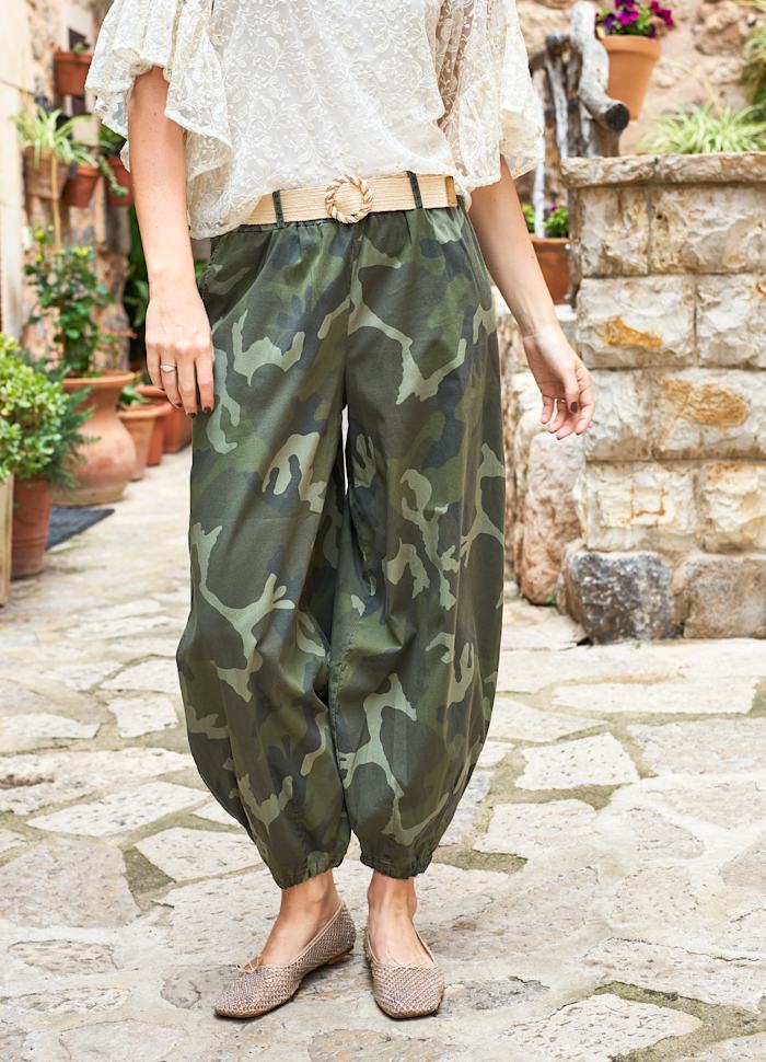 Black Colour Ally Balloon Pant Khaki Camouflage