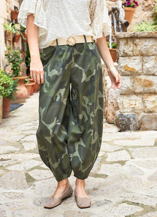 Black Colour Ally Balloon Pant Khaki Camouflage
