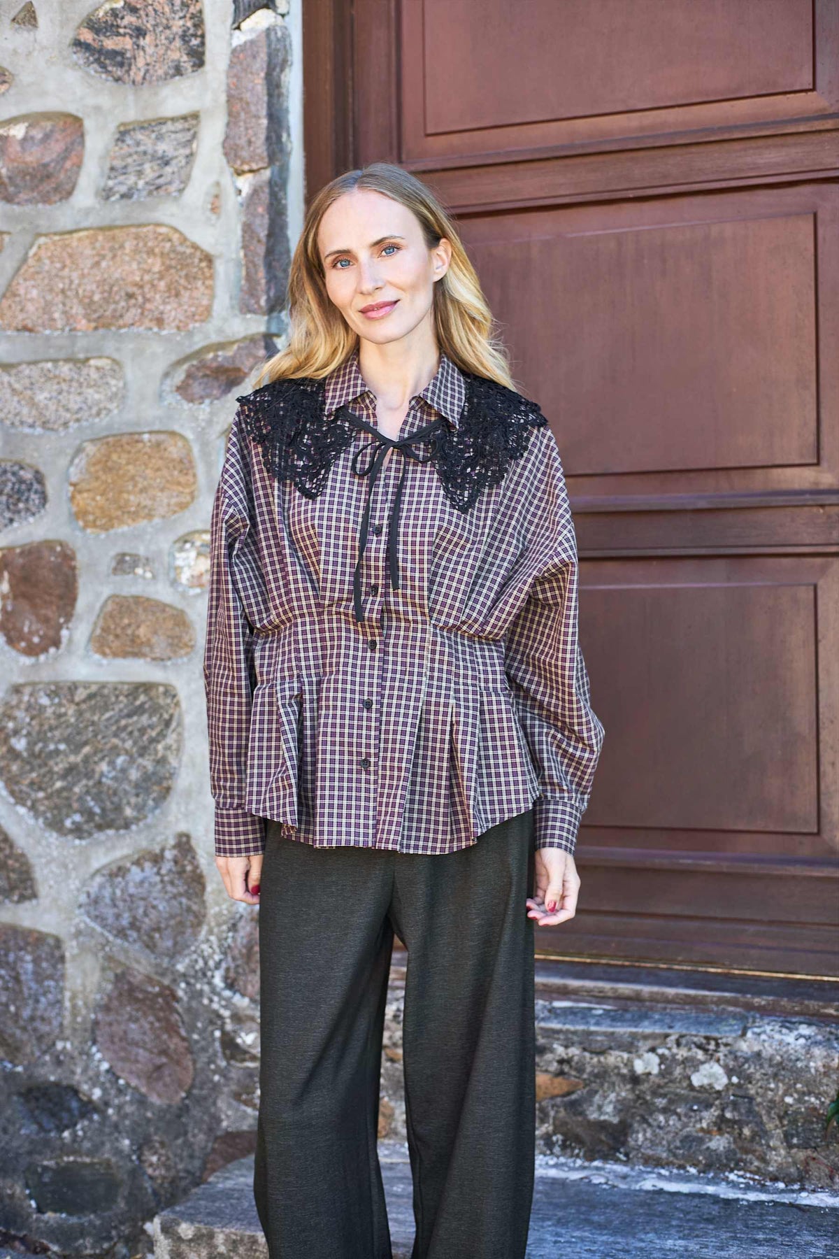 Black Colour Campbell Tailored Shirt - Plum Check