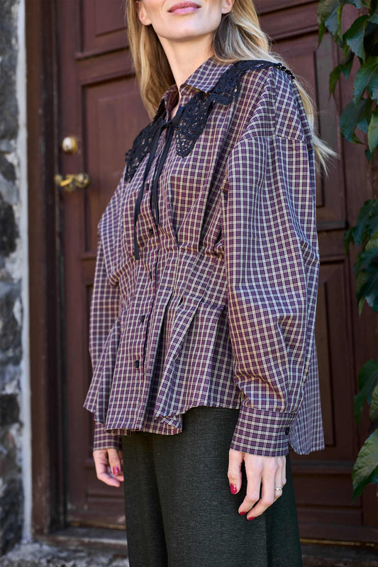 Black Colour Campbell Tailored Shirt - Plum Check