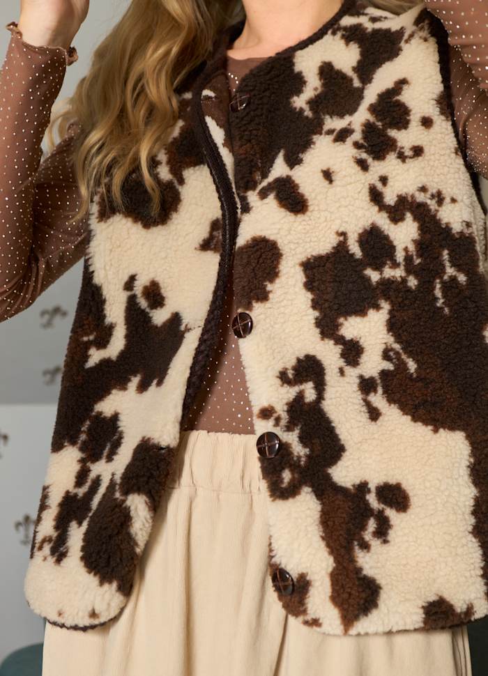 Nora Cow Print Vest by Black Colour