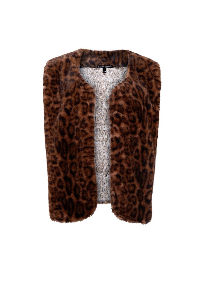 Shanti Leopard Faux Fur Vest by Black Colour