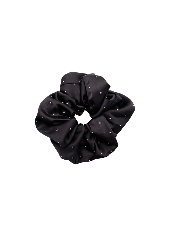 Tamara Black Satin Scrunchie with Stud Detail.
