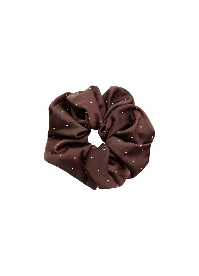 Tamara Chocolate Satin Scrunchie with Stud Detail.
