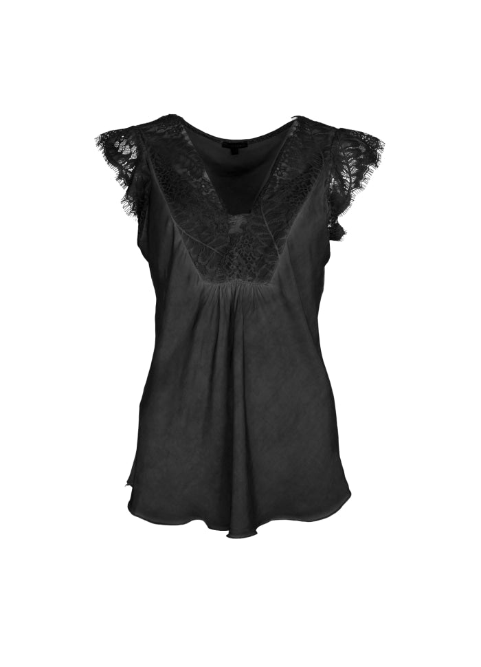 Billy Lace Trim Top by Black Colour