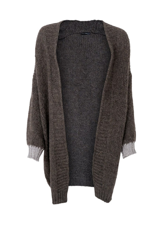 Lissie Long Taupe Cardigan by Black Colour