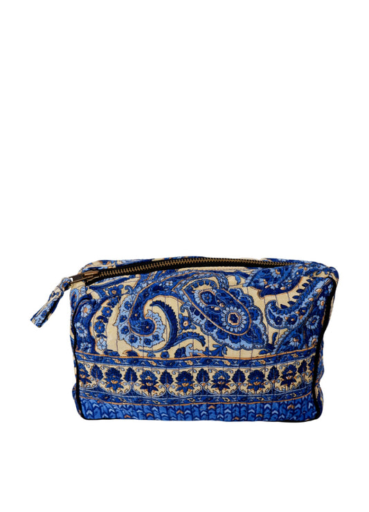Victorian Blue Quilted Cosmetic Bag