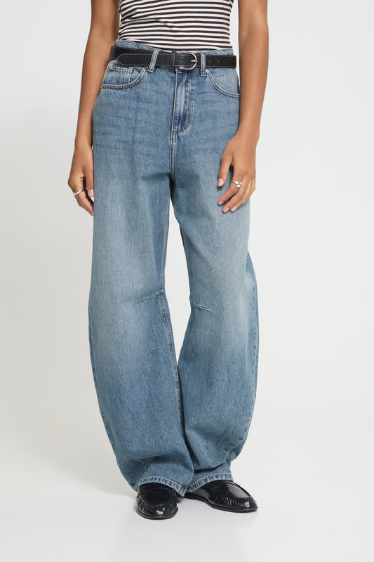 ICHI Ihmilana Balloon Pant Washed Medium Blue