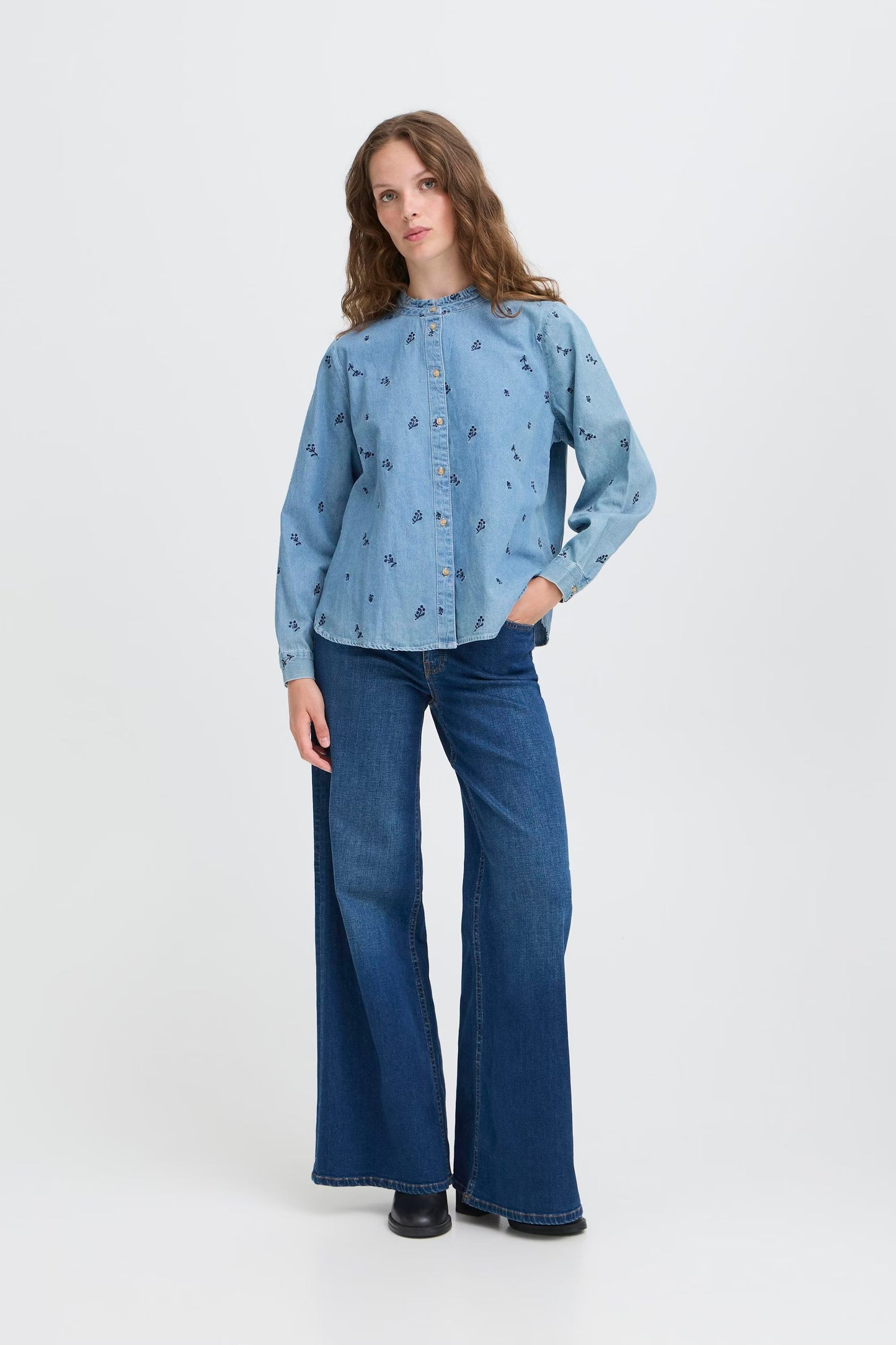 Archer Embroidered Denim Shirt by ICHI