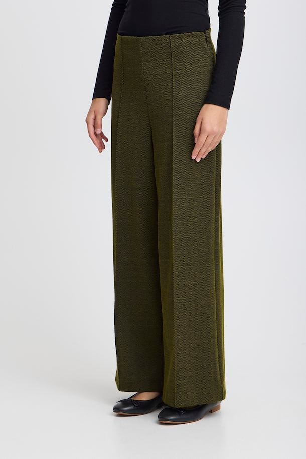 Kate Wide Leg Black/Lizard Herringbone Trouser by ICHI