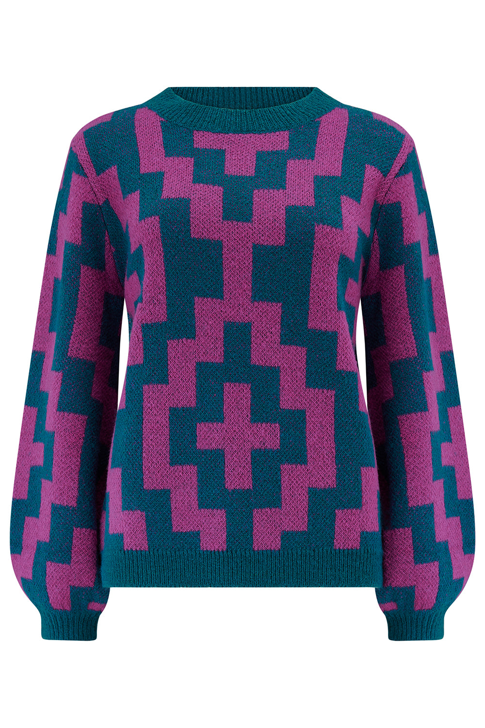 Essie Teal / Pink Folk Diamond Jumper by Sugarhill Brighton