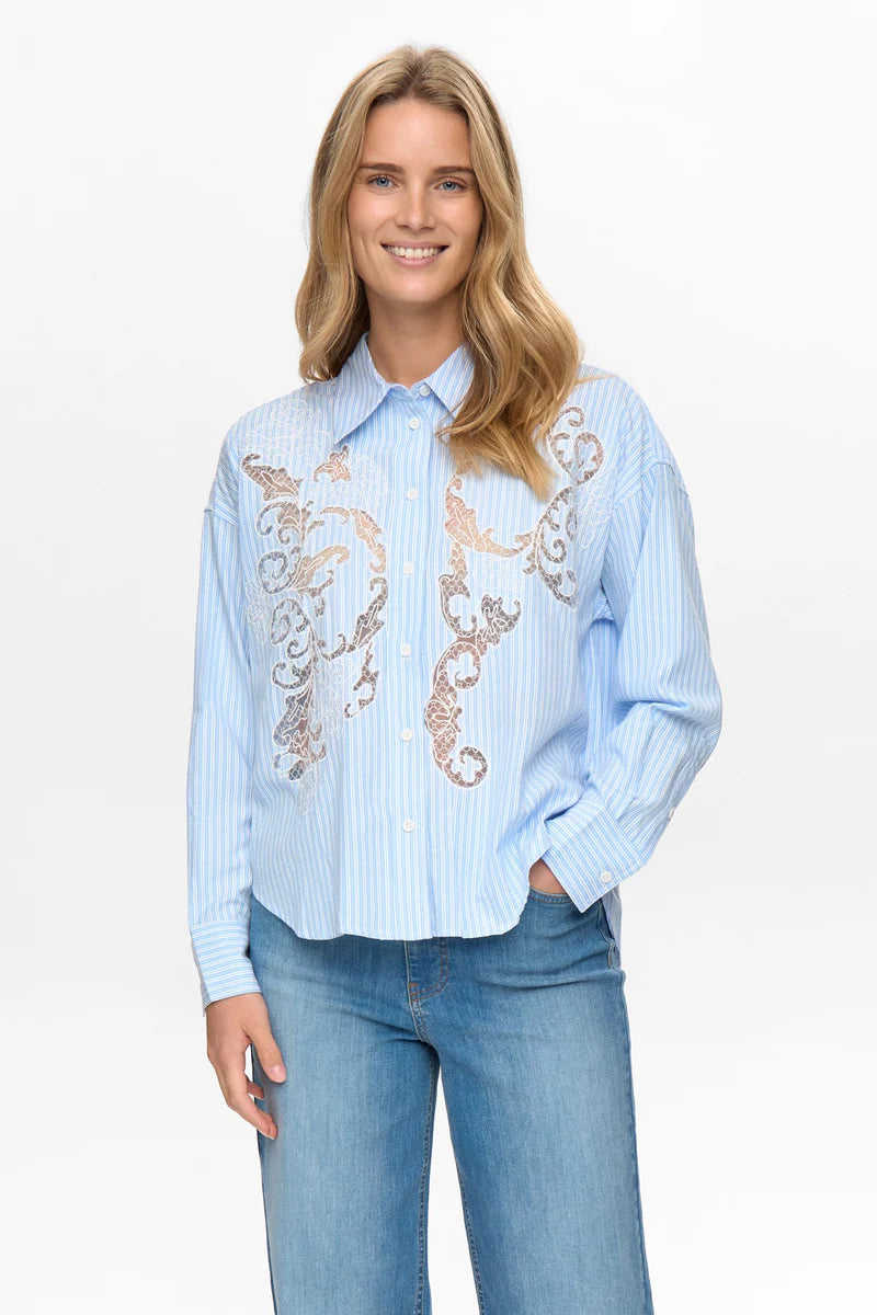 Numph Valerie Pinstripe Lace Shirt