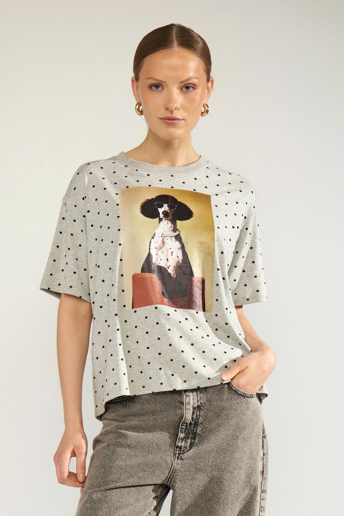 NUMPH Nurossa Oversize Tee - Grey Polka