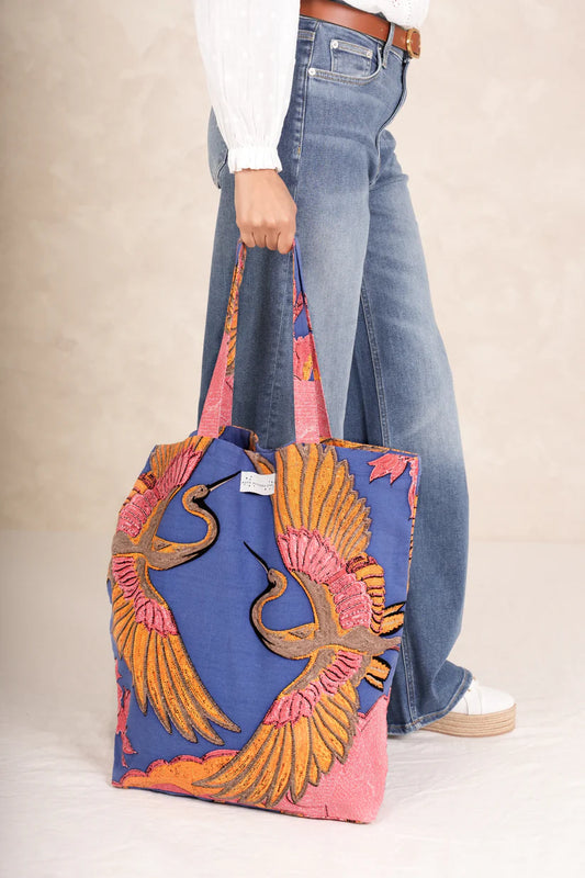 Cobalt Crane Canvas Bag by One Hundred Stars