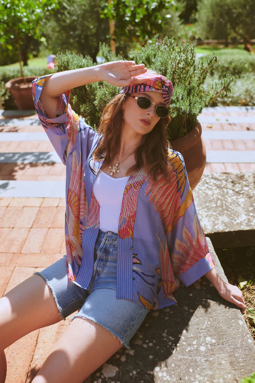 One Hundred Stars Crane Periwinkle Kimono
