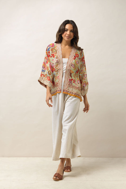 Indian Flower Taupe Kimono by One Hundred Stars