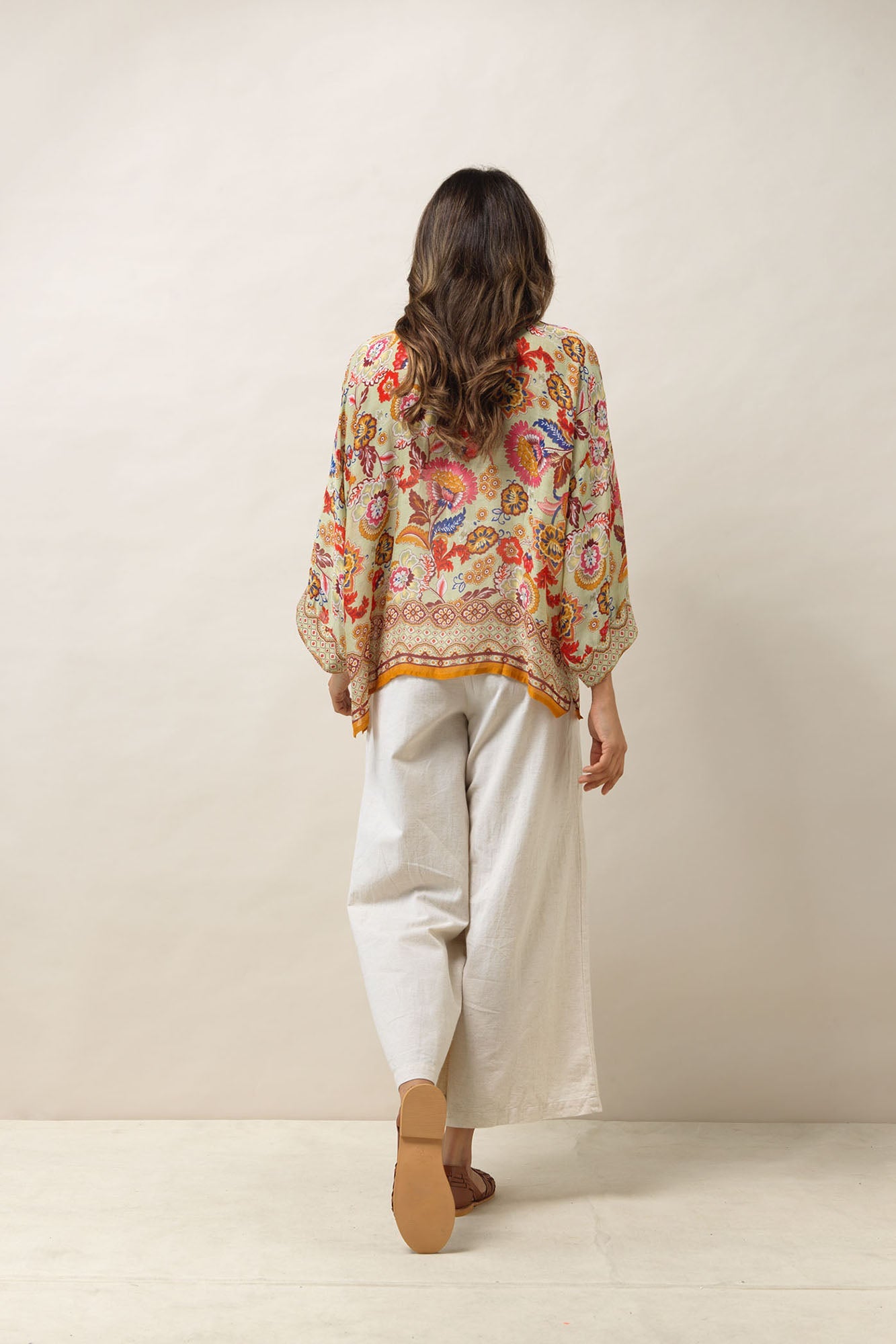 Indian Flower Taupe Kimono by One Hundred Stars