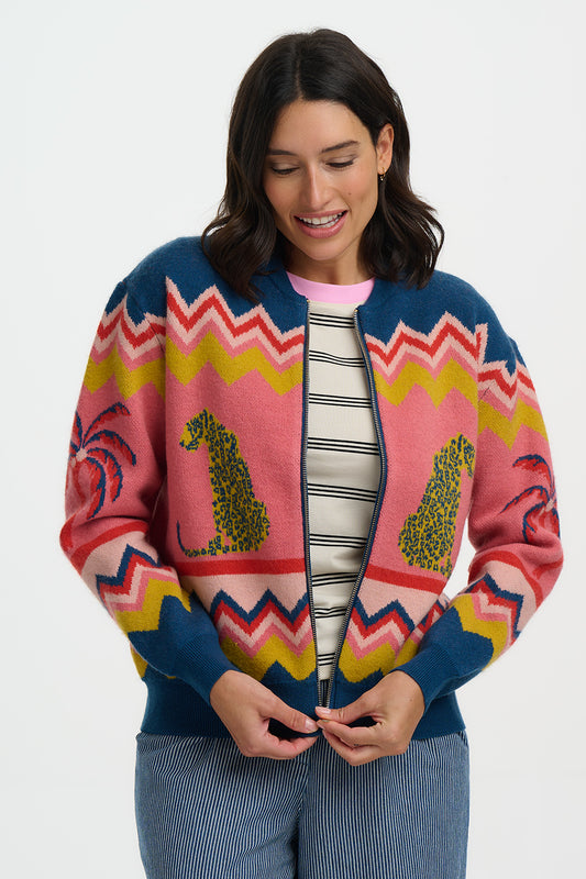 Solana Knitted Bomber Leopard and Palms by Sugarhill Brighton