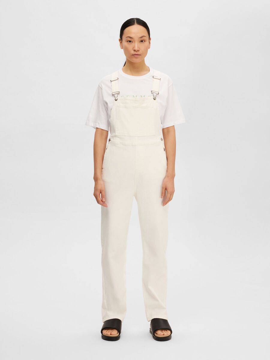 Vinnie Denm Dungarees - Whisper White by Selected Femme