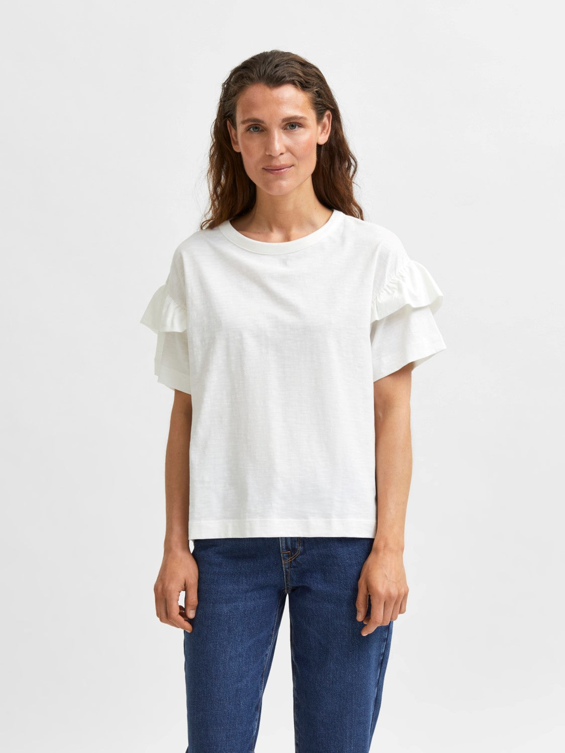 Ruffle Tee - White by Selected Femme