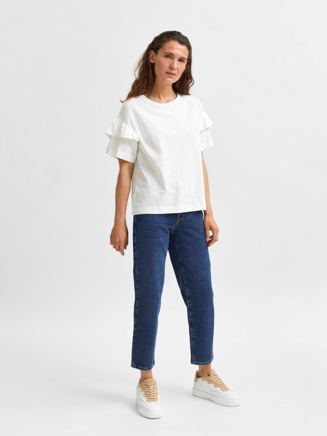 Ruffle Tee - White by Selected Femme