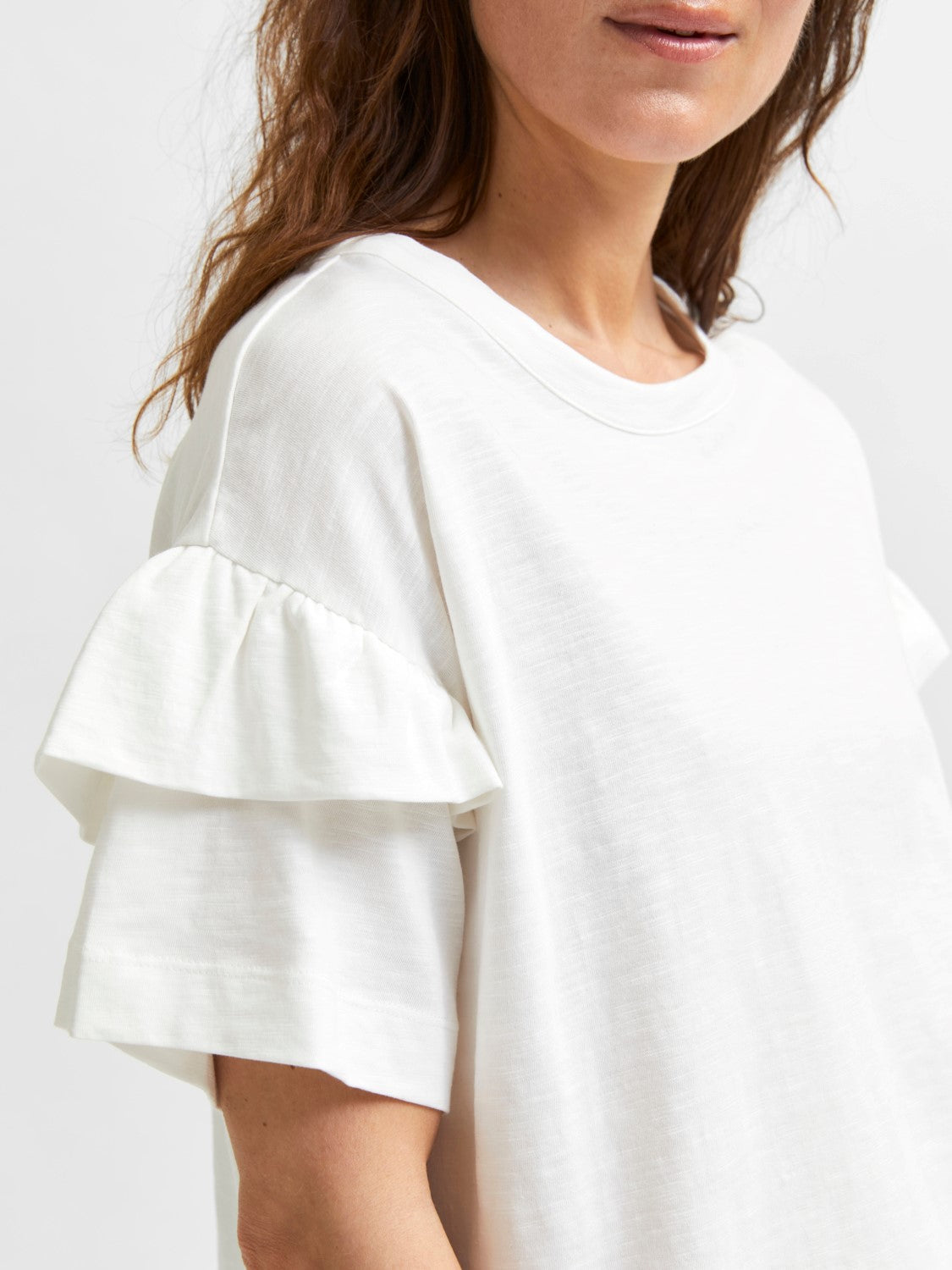 Ruffle Tee - White by Selected Femme