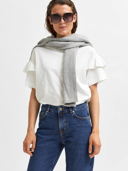 Ruffle Tee - White by Selected Femme