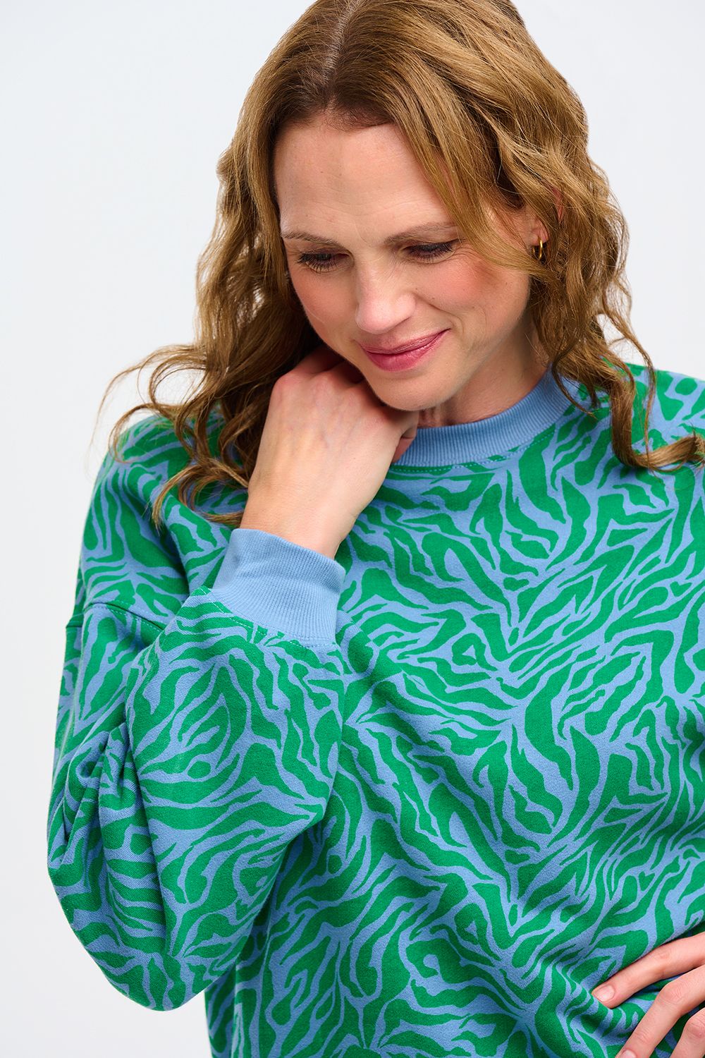 Eadie Sweatshirt - Green / Blue Wild Animal by Sugarhill Brighton