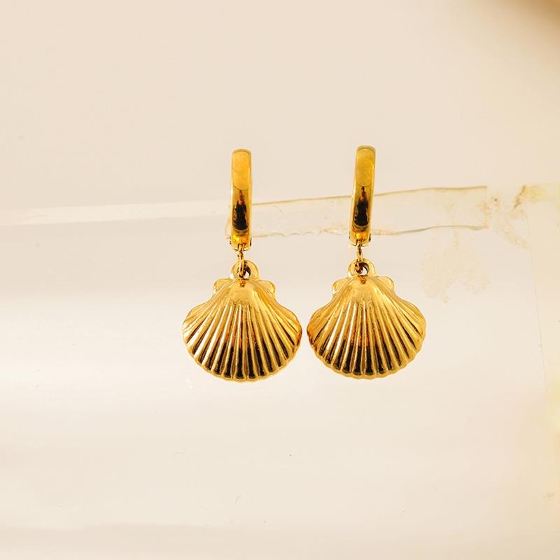 Gold Shell Pendant Huggie Earring